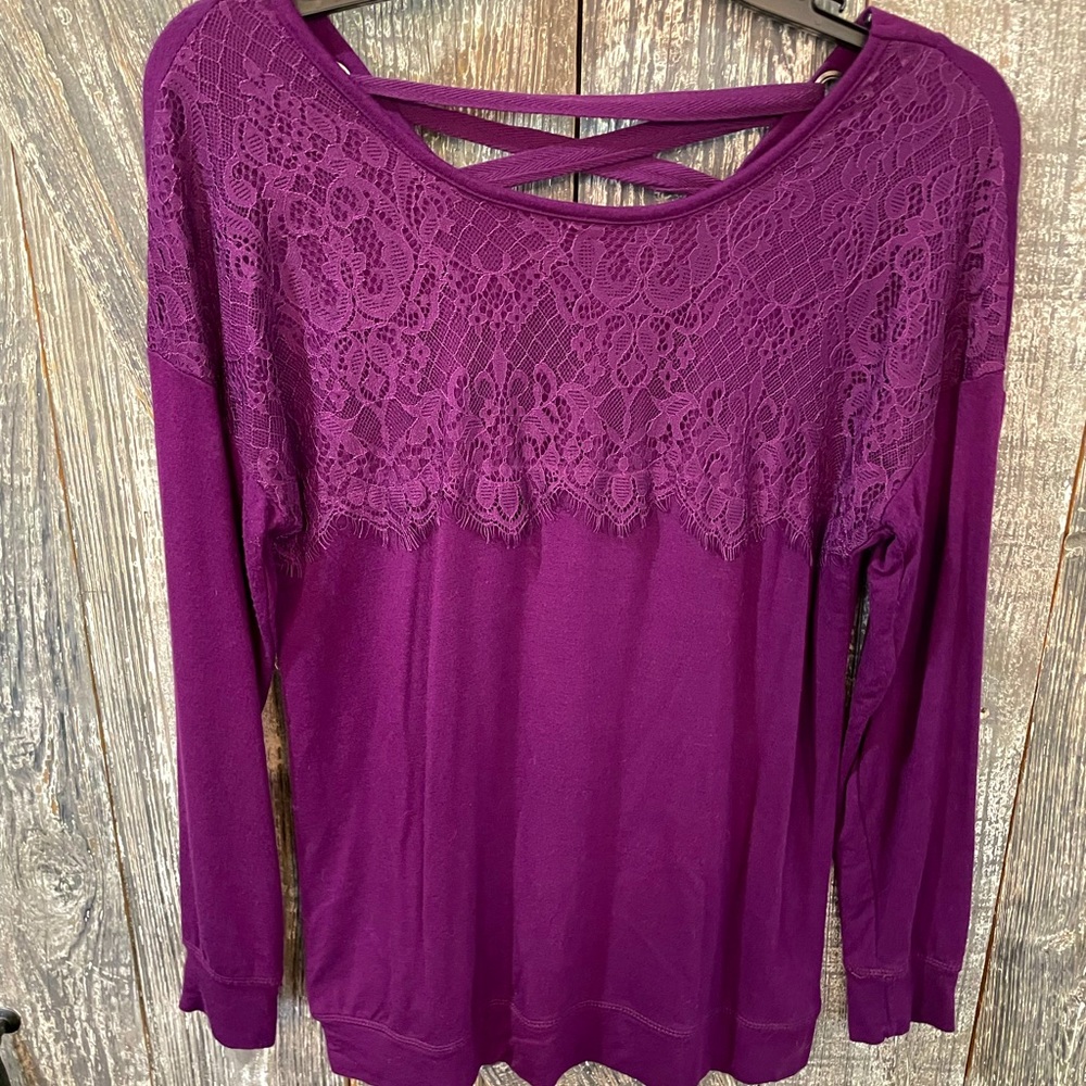 Plum Lace Up Sweater